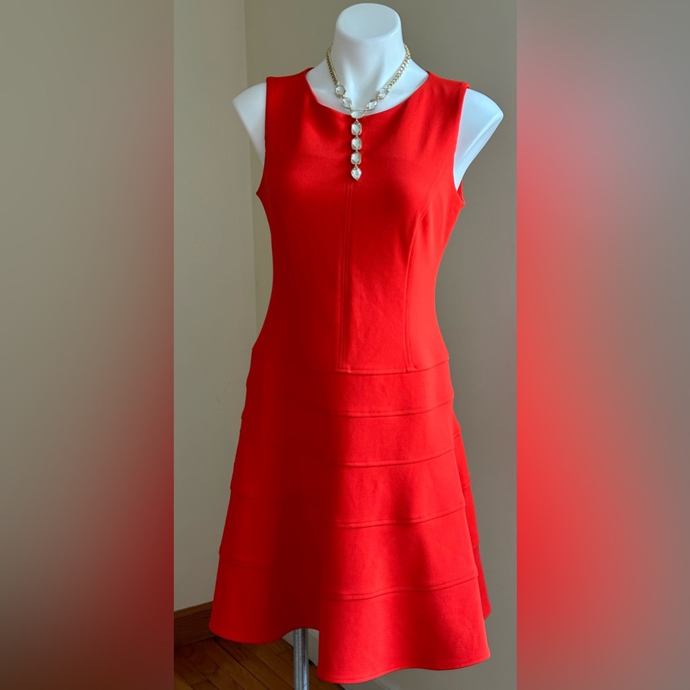 Tommy Hilfiger Bright Red Midi Sleeveless Dress SZ 8 Zipper In Back with Symbol - Picture 1 of 12